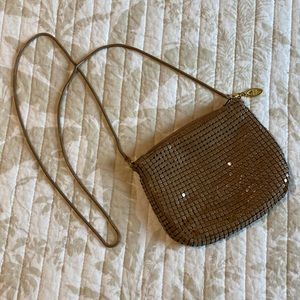 Tan Sequined Evening Shoulder Purse